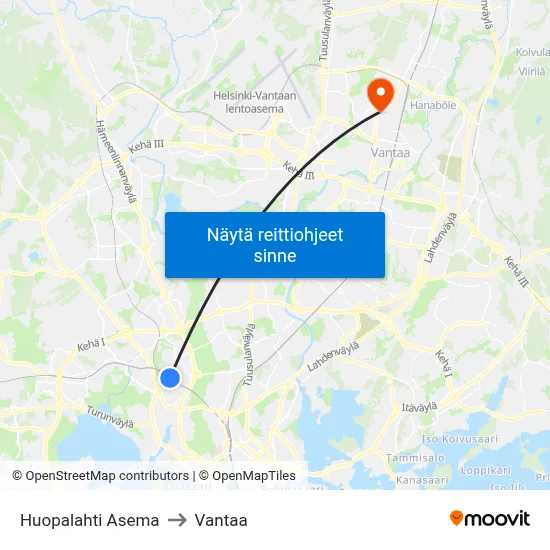 Huopalahti Asema to Vantaa map