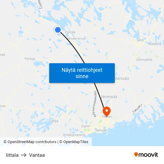 Iittala to Vantaa map