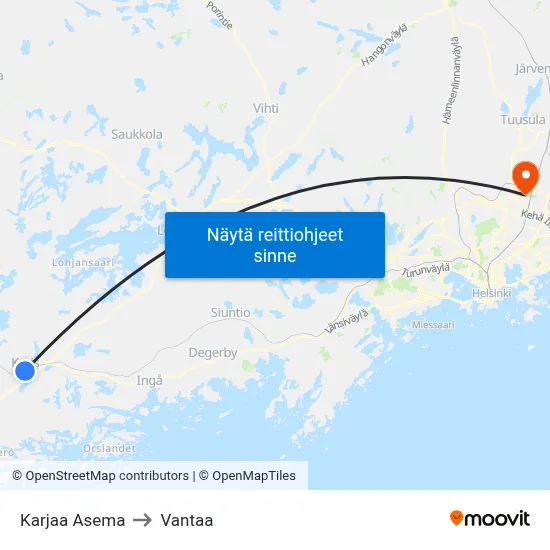 Karjaa Asema to Vantaa map