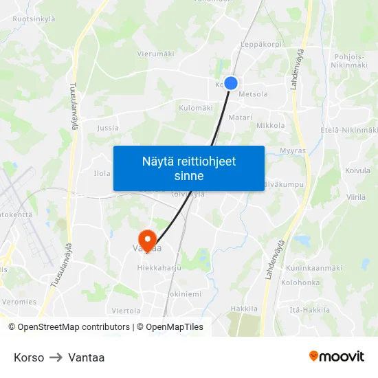 Korso to Vantaa map