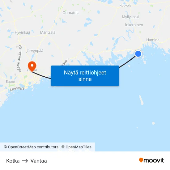 Kotka to Vantaa map