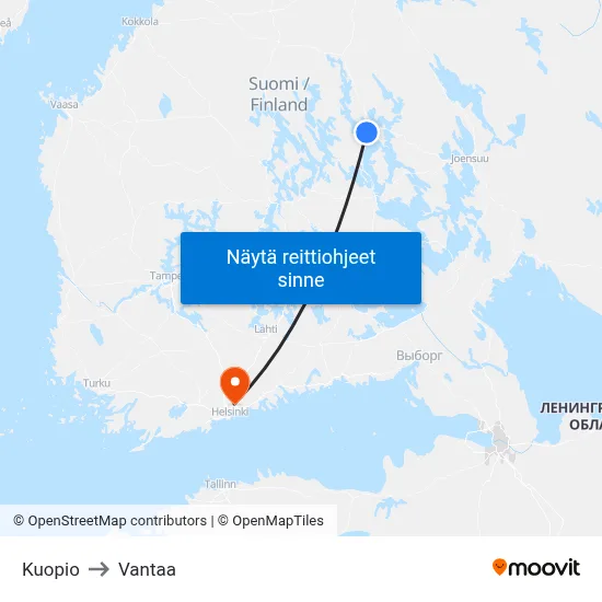Kuopio to Vantaa map