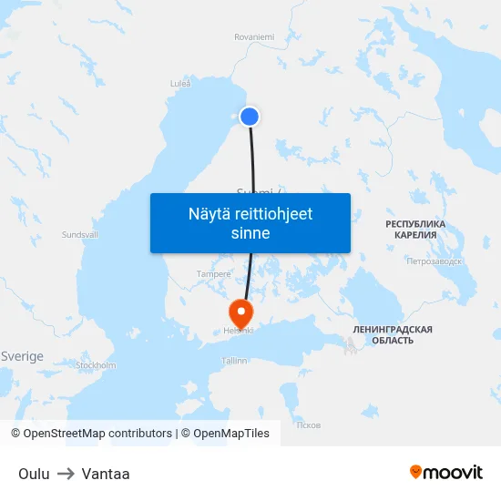 Oulu to Vantaa map