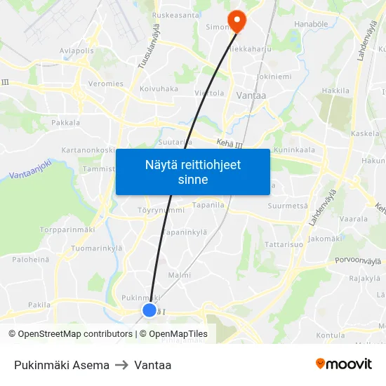 Pukinmäki Asema to Vantaa map