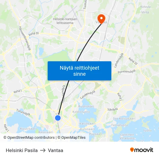 Helsinki Pasila to Vantaa map
