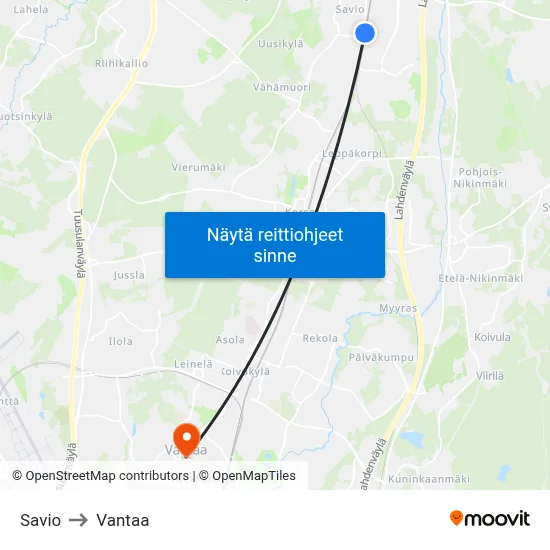 Savio to Vantaa map