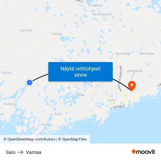 Salo to Vantaa map