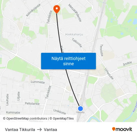 Vantaa Tikkurila to Vantaa map