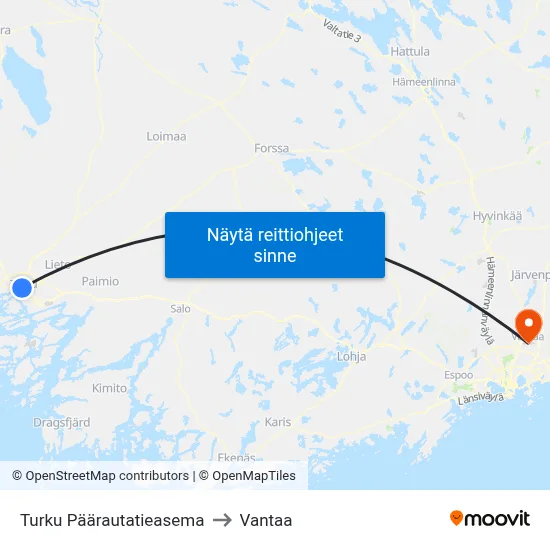 Turku Päärautatieasema to Vantaa map