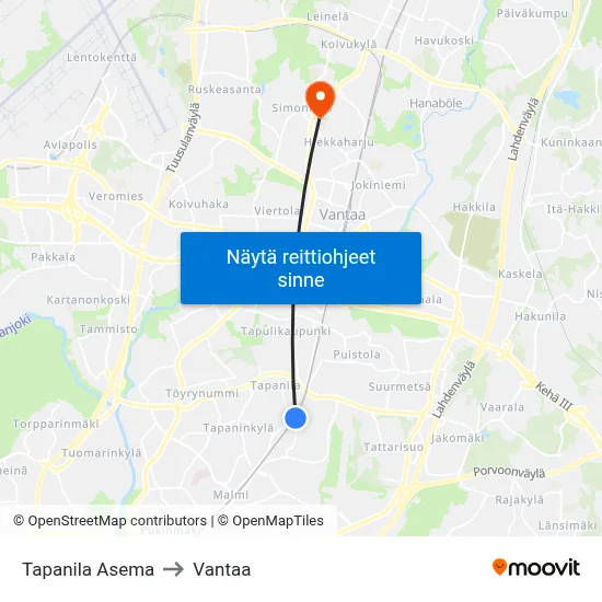 Tapanila Asema to Vantaa map