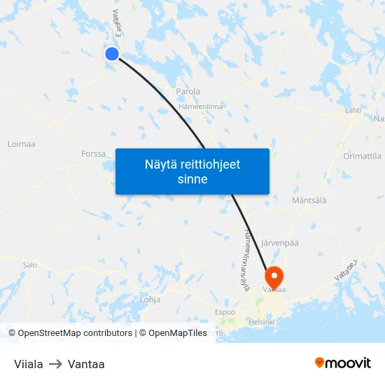 Viiala to Vantaa map