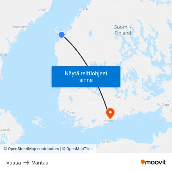 Vaasa to Vantaa map