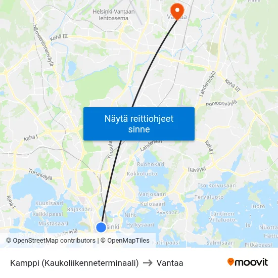 Kamppi (Kaukoliikenneterminaali) to Vantaa map
