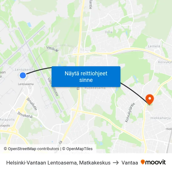 Helsinki-Vantaan Lentoasema, Matkakeskus to Vantaa map