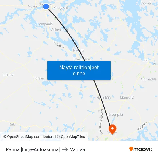 Ratina 🚏🛍️ to Vantaa map
