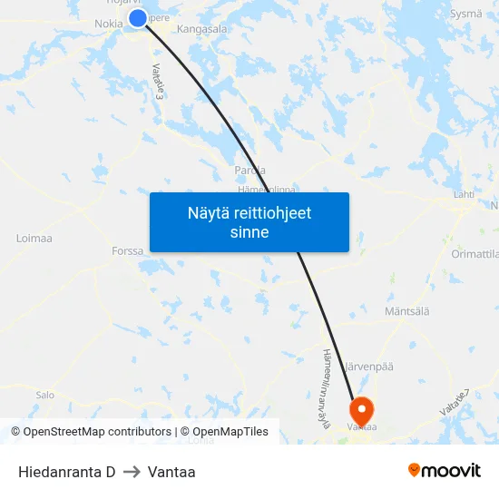 Hiedanranta D to Vantaa map