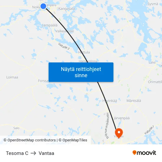 Tesoma C to Vantaa map
