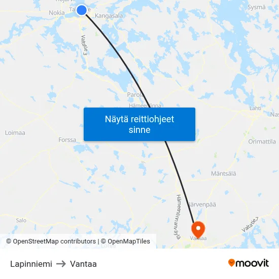 Lapinniemi to Vantaa map