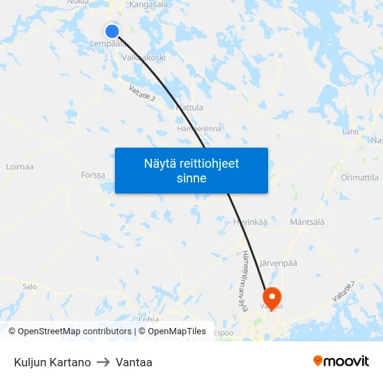 Kuljun Kartano to Vantaa map