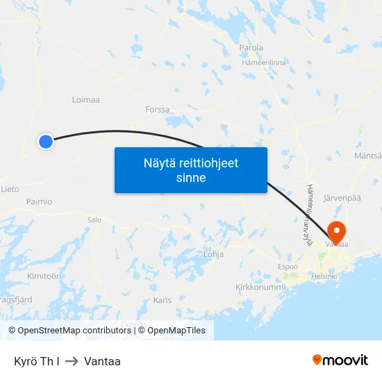 Kyrö Th I to Vantaa map