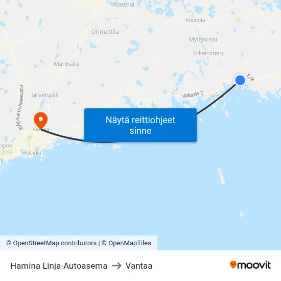 Hamina Linja-Autoasema to Vantaa map