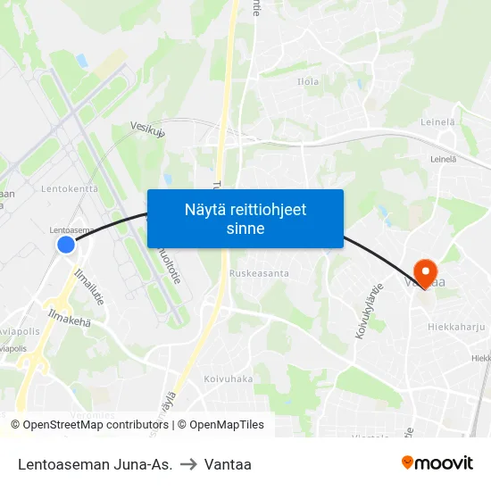 Lentoaseman Juna-As. to Vantaa map
