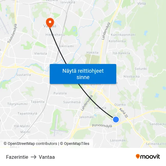 Fazerintie to Vantaa map