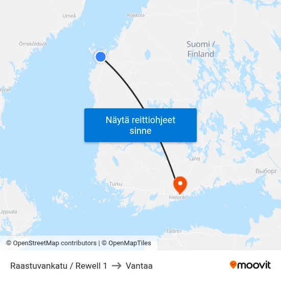 Raastuvankatu / Rewell 1 to Vantaa map