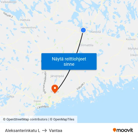 Aleksanterinkatu L to Vantaa map
