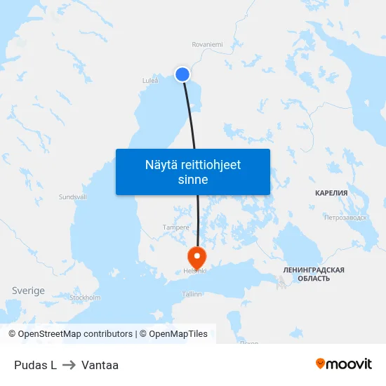 Pudas L to Vantaa map