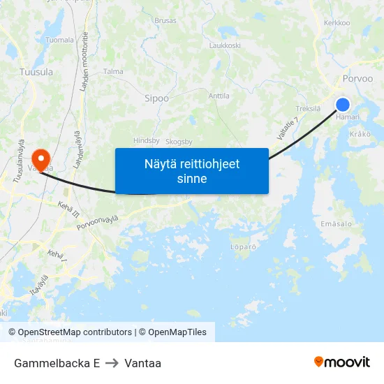 Gammelbacka E to Vantaa map