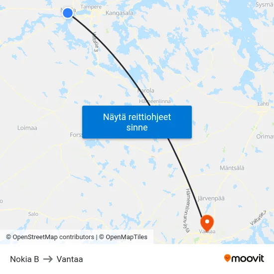 Nokia B to Vantaa map