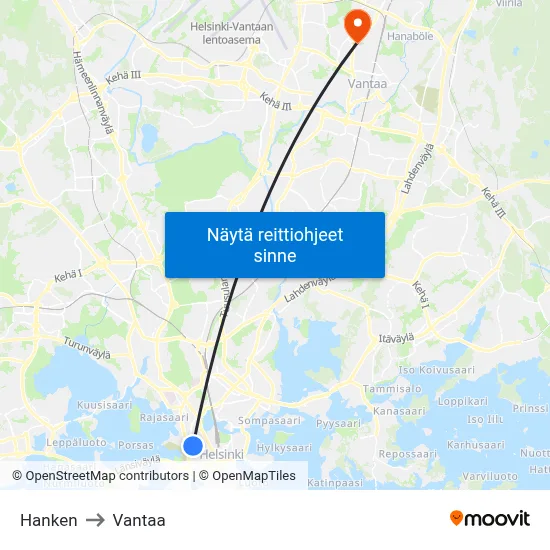 Hanken to Vantaa map