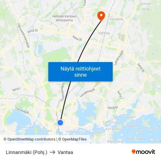 Linnanmäki (Pohj.) to Vantaa map