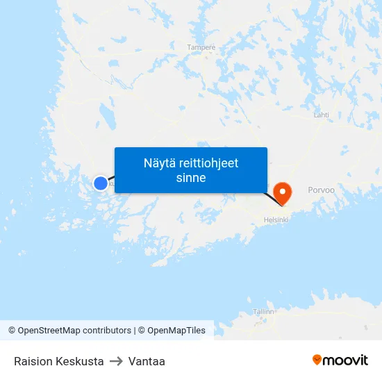 Raision Keskusta to Vantaa map