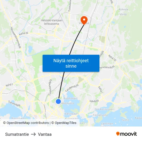 Sumatrantie to Vantaa map
