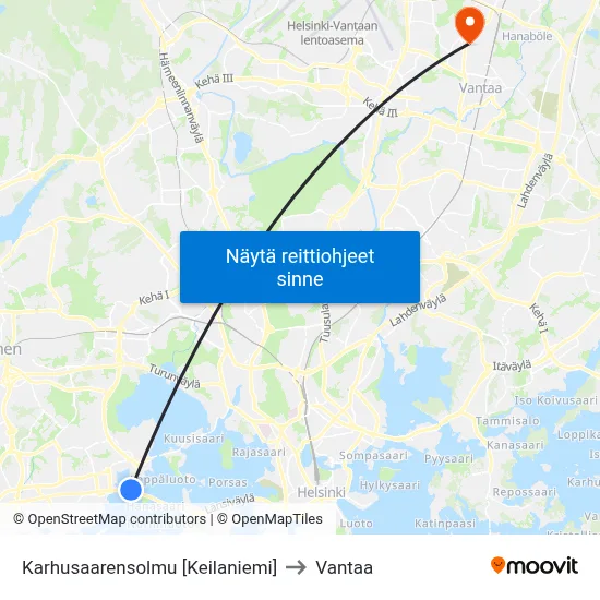 Karhusaarensolmu [Keilaniemi] to Vantaa map