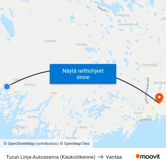 Turun Linja-Autoasema (Kaukoliikenne) to Vantaa map