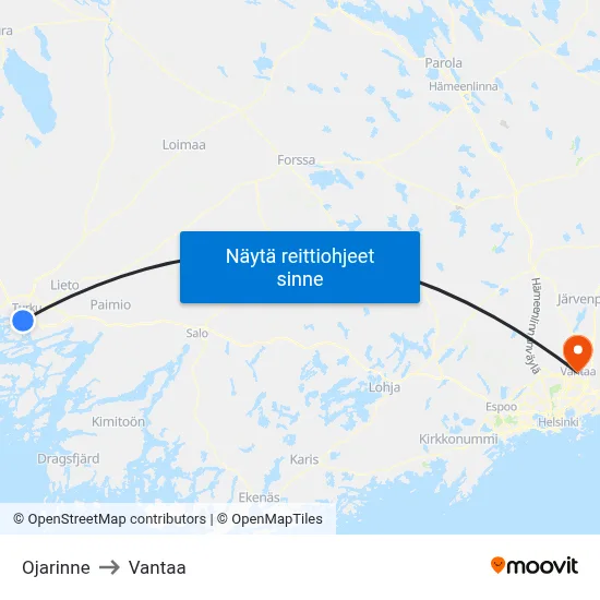 Ojarinne to Vantaa map