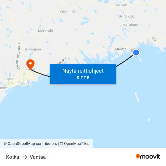 Kotka to Vantaa map
