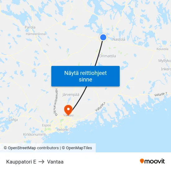 Kauppatori E to Vantaa map