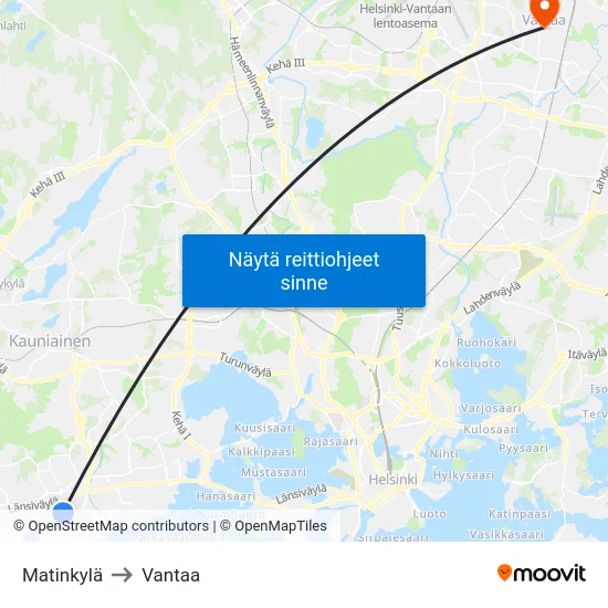 Matinkylä to Vantaa map