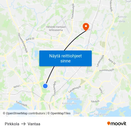 Pirkkola to Vantaa map