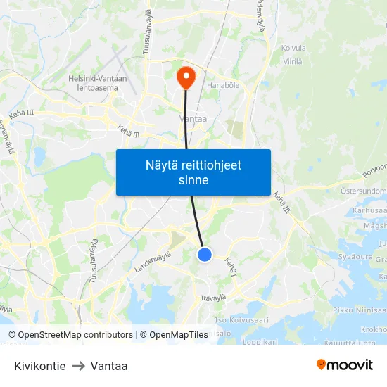 Kivikontie to Vantaa map