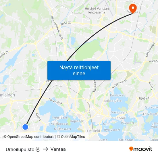 Urheilupuisto Ⓜ️ to Vantaa map