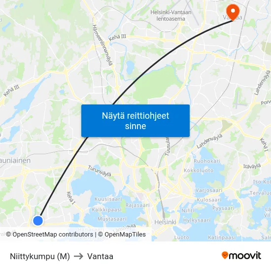 Niittykumpu (M) to Vantaa map