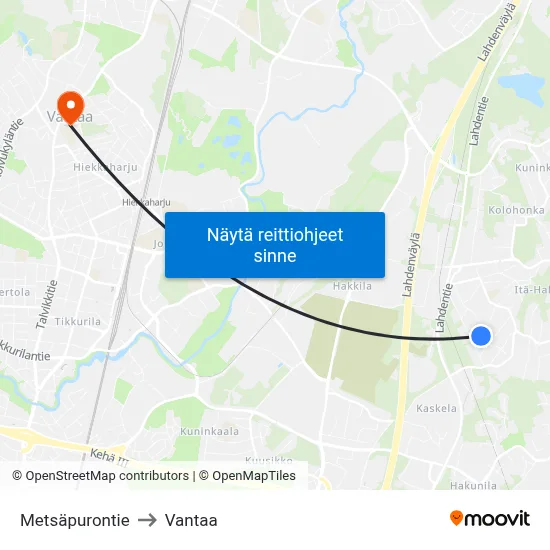 Metsäpurontie to Vantaa map