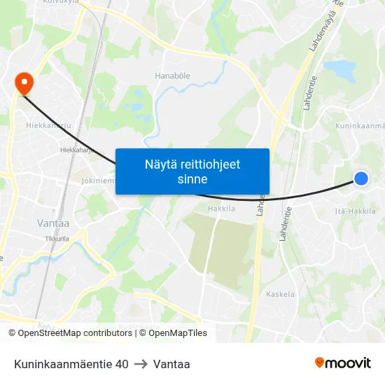 Kuninkaanmäentie 40 to Vantaa map