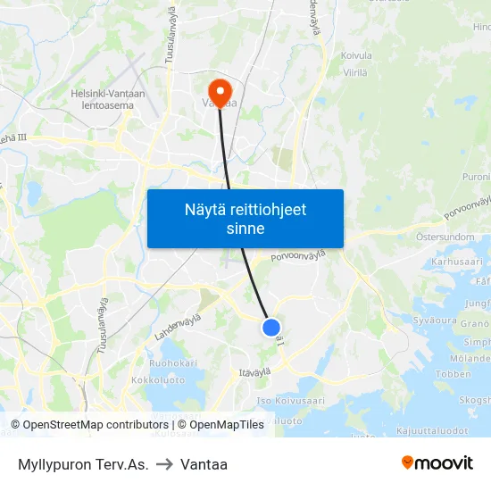 Myllypuron Terv.As. to Vantaa map