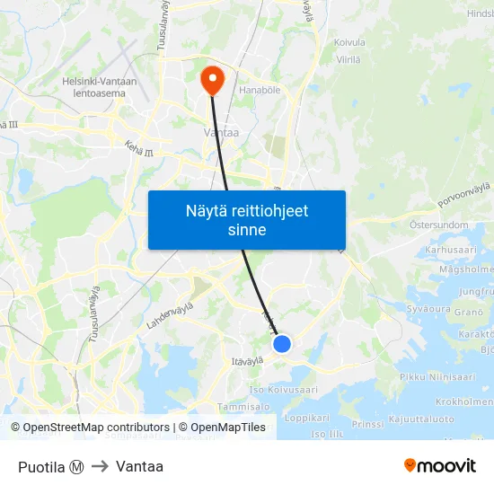 Puotila Ⓜ️ to Vantaa map